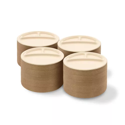 9" 3-Compartment Round Plate - 500 count
